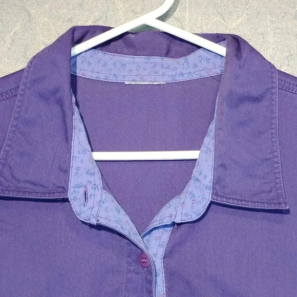 Women's Purple Cotton Short Sleeve 2 Pocket Cotton Shirt NO NAME  NO TAGS - Picture 3 of 11